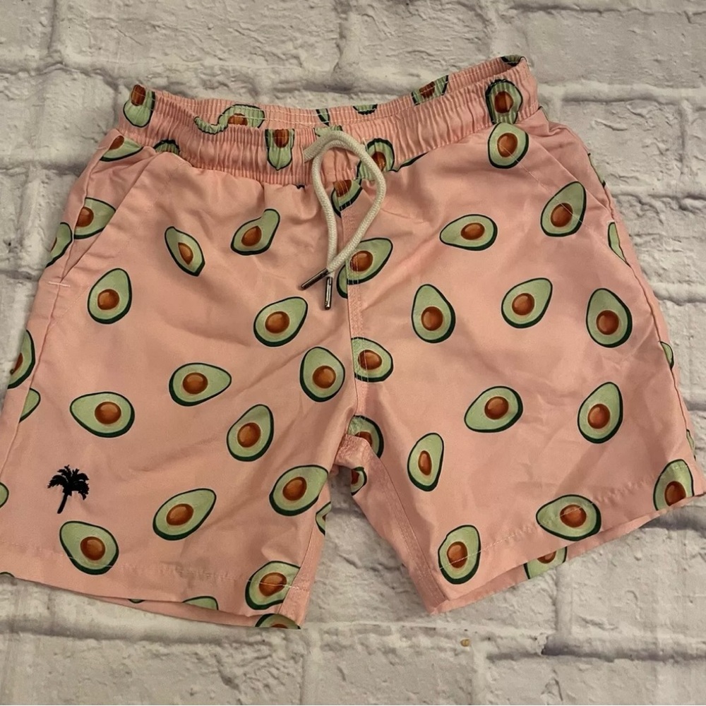 OAS Swim Trunks Boys 8 Pink Avocado Bathing Suit/Trunks With Pockets